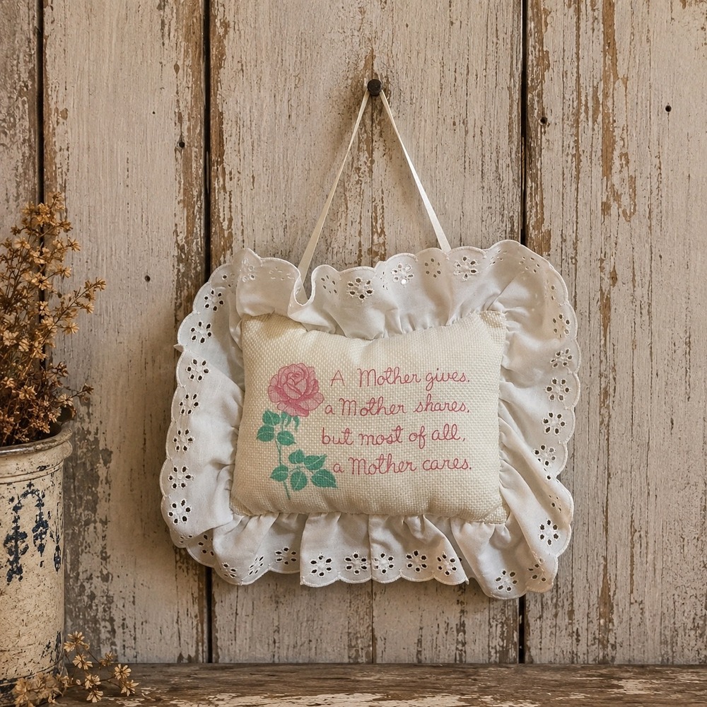 Vintage Berkeley Designs Musical Wall Hanging Pillow Mother Rose Eyelet 1992